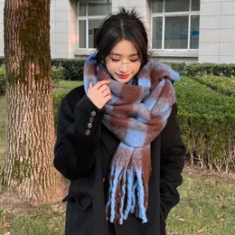 Internet Celebrity New Product Mohair Tassel Scarf Women in Autumn and Winter Thickened Imitation Cashmere Ac Plaid Warm Shawl Collar