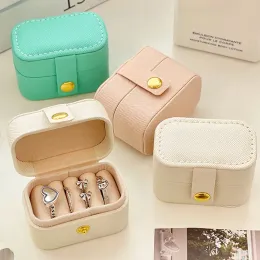 Mini Portable Jewelry Box Jewelry Organizer Display Rings Holder Boxes Button Leather Storage Button Jewelers Joyero Gift