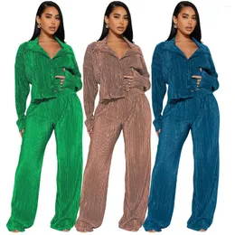 Women's Two Piece Pants European And American Autumn Winter Fashion Pleated Sexy Casual Suit Sets Womens Outifits