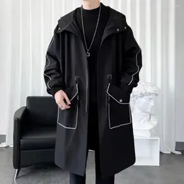 Casacos de trincheira masculinos estilo coreano casaco moda rua casual jaquetas longas grande bolso sobretudo roupas de marca de alta qualidade