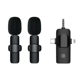3 I 1 mini-mikrofon trådlösa Lavalier-mikrofoner för iPhone K15, Android och kamera- 2,4 g trådlösa dubbla mikrofoner med brusreduceringsprofessionell videoinspelning