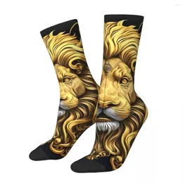 Men's Socks Funny Crazy Sock For Men Retro Harajuku Golden Lion And Damask Breathable Pattern Printed Crew Novelty Gift