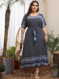 Plus size vestidos 2023 moda verão vestido casual mulher manga curta retro impressão vintage 4xl 5xl roupas femininas