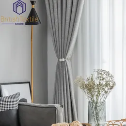 Curtain British Plain Gray Thick Modern Simple Thickened Blackout Solid Color Curtains for Living Room Bedroom Balcony 230927