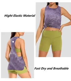 LU-001 mulheres esportes tie-dye split hemline alta elástica tanque camisas roupas de yoga respirável secagem rápida roupas de ginásio feminino colete de fitness