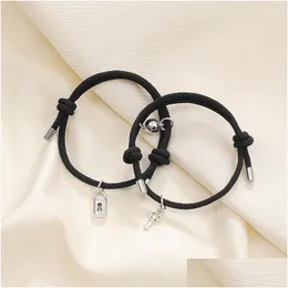 Urok bransolety romantyczna bransoletka magnetyczna para klasyczna para blokująca Braslet Lucky Black Red Rope Braclet Anniversary prezent Przyciągnij br dhcvm