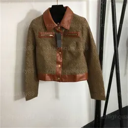 Tasarımcı Ceket Kadınları Ceket Jakard Mektup Metal Düğmeleri Patchwork deri yaka uzun kollu katlar moda lüks ceketler kadın tasarımcılar kıyafetleri