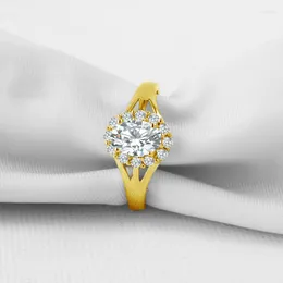 Anéis de cluster Iogou Split Shank Anel de Noivado 10k Ouro Sólido Luxo Fine Jewelry Oval Cut 5/7mm D / VVS1 Moissanite Casamento para Mulheres