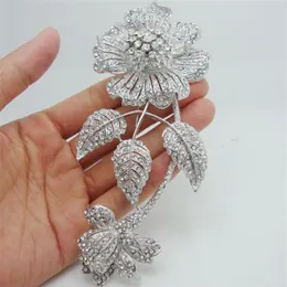 Whole -5 98 Luxury Bride 3 Leaf Flower Bouquet Clear Rhinestone Crystal Brooch Pin Beautiful Bridesmaid Jewelry267U