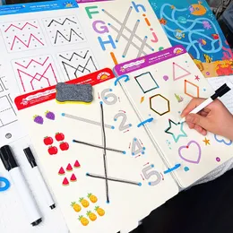 Lärande leksaker 136 sida barn montessori ritning leksak penna kontroll träning färgform matematik match spel set småbarn lärande utbildning leksak 230926