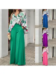 Women's Two Piece Pants European and American Women's Print Casual Suit Loose Large Polo Shirt High Waist Wide Leg Pants 2 Piece Set 230926