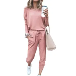 Pantaloni a due pezzi da donna Primavera Autunno Abbigliamento sportivo Felpe con cappuccio larghe casual in puro colore da donna Pullover a maniche lunghe con pantaloni sportivi Set a due pezzi 230927