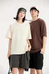 Men's T Shirts Cotton Streetwear Blank Drop Shoulder 9oz Heavyweight T-shirt Solid Color Oversize Basic High Quality Top Tee Loose TShirt