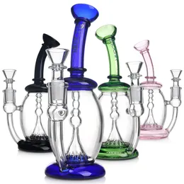 Glas bong 8 tum vattenpipa 5 mm tjock dab rigg vatten rörskål duschhuvud perc bongs heady mini pipe vaxolje riggar rökning böjd rör