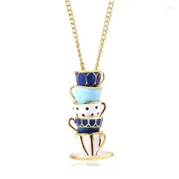 Pendant Necklaces European And American Fashion Brand Enamel Glaze Teacup Coffee Cup Necklace Metal Sweater Chain Jewelry For Girls Dr Dhqhj
