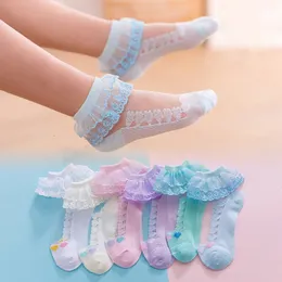 Kids Socks 10 Pairs/lot Baby Girls Kids Socks Summer Lace Ruffle Princess Children Ankle Short Breathable Cotton Toddler Dance Thin Sock 230926