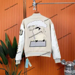 Off Brand White Jacket High-end Coat Classic Fashion Hafted Heavy rzemieślnicze bawełniane skórzany rękaw