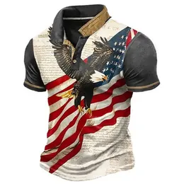 DIY Clothing Customized Tees & Polos Flag Eagle Print men's short sleeved button printed casual pullover polo shirt POLO shirt wholesale