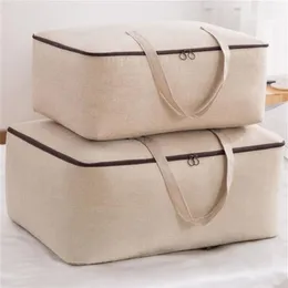 Mcao Large Blanket Clothing Storage Bags No Odor Moisture Proof Cotton Linen Fabric Collapsible Under Bed Organizer HT0902 220531236V