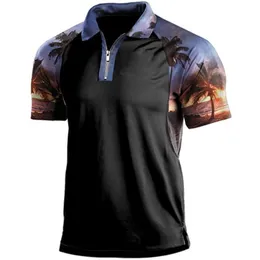 DIY Clothing Customized Tees & Polos Coconut print splicing for men's lapels, short sleeved men's casual polo shirts