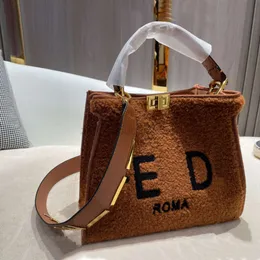 FD Purse f Luxury bag Fashion Brand Designer Totes Open Wallets Women HandBags Tote Real Leather sheep wool Bags Lady Plaid Purses Duffle