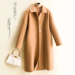 Women's Wool Blends autumn and winter doll collar doublesided cashmere coat women's 100 pure woolen midlength loose 230926