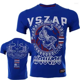 Homens camisetas VSZAP Verão Muay Thai Fitness T-shirt Masculino Manga Curta O-pescoço Homens Casual Algodão Impresso Tigre MMA Sweatshirt264x