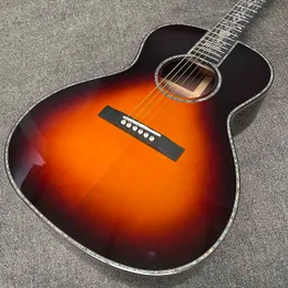 Custom 39 Inch AAAAA OOO Body Solid Rosewood Wood Back Side Acoustic Guitar in Sunburst Color Accept Customized Name on Headstock Order
