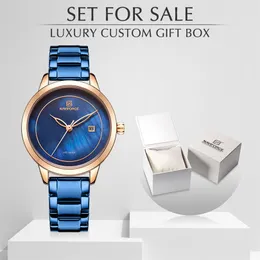 Kobiety oglądają NaviForce ze stali nierdzewnej Lady Wristwatch Fashion Waterproof Ladies Watches Prosty Blue Girl Clock Set na 289i