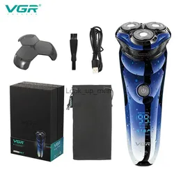 エレクトリックシェーバーVGR 3ヘッドエレクトリックシェーバーピンジングシェービングマシンLEDデジタルディスプレイ充電式3Dトリマービアードメン洗えるブラックYQ230928