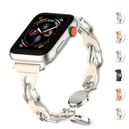 Magnetic Leather Strap for Apple Watch Series 9 8 41mm Ultra 2 49mm 41mm 40 38mm Lady Slim Bracelet iwatch 8 7 6 5 4 Se 45mm 44 42mm