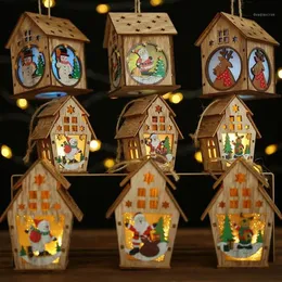 Jul LED Light Wood House Christmas Tree Decorations for Home Holiday Hanging Ornaments Gift Glowing Party Decor1239d