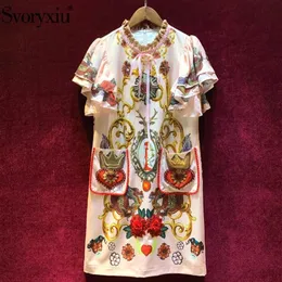 Casual Dresses Svoryxiu Luxury Runway Summer Dress Women's Vintage Baroque Print Diamond Applique Party Loose Short Sleeve287S