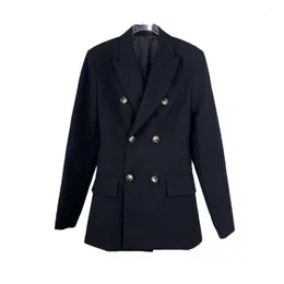 2023 New Fashion Women Jacket Black Long Sleeve Pocket Outwear Elegant Solid Coat With Botton Women Tops