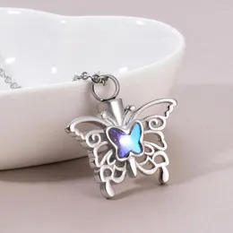 Pendant Necklaces Butterfly Cremation Urn Necklace For Ashes Stainless Steel Animal Memorial Jewelry Keepsake Gift Women Girls