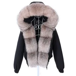 Женская меховая куртка MAOMAOKONG из искусственного меха, модная короткая женская шуба из натурального меха с большим меховым воротником, зимняя парка-бомбер, водонепроницаемая 230927
