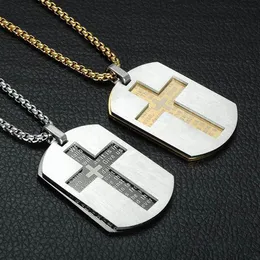 newCross Necklaces Pendants Christian Jewelry Bible Lords Prayer Dog Tags Gold Color Stainless Steel Christmas Gift For Men208W
