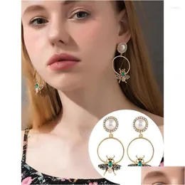 Kolczyki żyrandola Dangle Zhini Boho Vintage Gold Kolor Big For Women Fashion Imitacja Perły CZ Okrągły kolczyk Prezent Brincos Dhuzi