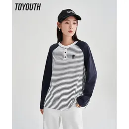 Women's T-Shirt Toyouth Women Tees Spring Long Sleeve O Neck Loose Tshirt Classic Stripe Pure Cotton Comfort Basic All Match Tops 230927