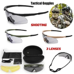Utomhus Eyewear Tactical Goggles Outdoor Sports Climbing Fishing Safety Glasögon CS Game Militärutrustning 3 Lens Set Protection Eyewear 230928