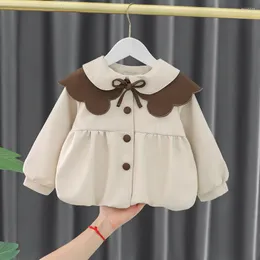 Coat Children Autumn 2023 Clothes Girls Kids Princess Sweet Petal Collar Fashion Trench Baby Infants Cute Bow Coats Outwear
