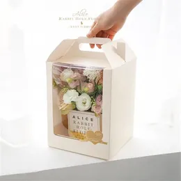 High-end transparent PVC Window Flower Bouquet Packaging Boxes Handbär Kraft Paper Box Gift Packaging Box1190b
