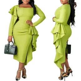 Ethnic Clothing African Party Dresses For Women 2023 Autumn Elegant Long Sleeve Green Polyester Bodycon Dress Dashiki