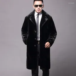 Trench da uomo Giacca in pelliccia sintetica Medio lungo inverno Addensare caldo morbido soffice soffice soprabito sfocato Parka Elegante lusso all'aperto Bavero Outwears