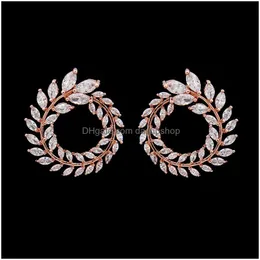 Stud Lexon Luxury Olive Branch Cubic Zirconia Earrings For Women White Gold Color Trendy Brand Brincos Gift E119 221119 Drop Delivery Dhbm0