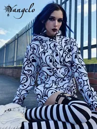 Kvinnors hoodies tröjor Yangelo Gothic Ghost Print Huvtröja Punk Street Harajuku Style Hooded Sweater Y2K Casual Sweatshirts Halloween 2023 YQ230928