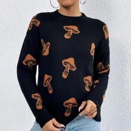 Women's Sweaters Mushroom Printed Pullover Sweater Women Autumn O-Neck Long Sleeve Elegant Female 2023 Fashion Casual Lady Clothes