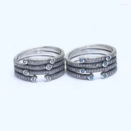 Ringos de cluster cintilante anel gelado azul azul claro CZ autêntico 925 Sterling Silver Women Jóia Lady Girl Birthday Gift