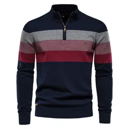 Herrenpullover AIOPESON Herren Patchwork Pullover Pullover Baumwolle Lässiger Reißverschluss Mock Neck Pullover für Herren Wintermode Warmer Pullover für Herren 230927