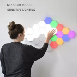 DIY färgglad beröringskänslig kvantlampa ledde hexagonal nattljus magnetisk montering modulär vägglampa för heminredning 12 ll